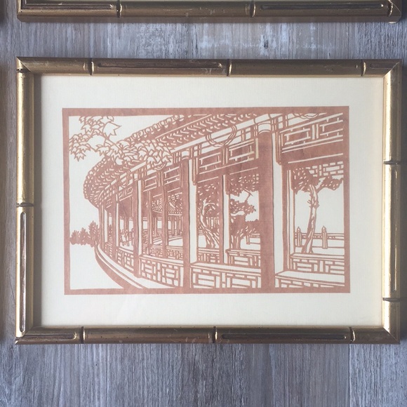 Vintage Japanese Paper-Cut Art. Set of Four Framed - Picture 2 of 9